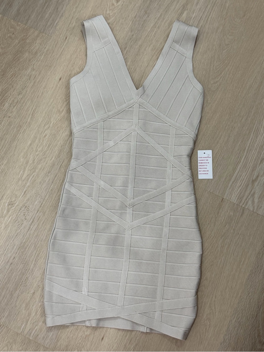 VENUS Cream Sleeveless V-Neck Bandage Mini Dress